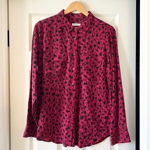 👚 EQUIPMENT Blouse - Silk Button-Up Shirt - Red Leopard - Size L